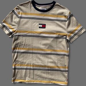 Tommy Hilfiger Men's Medium Striped T-Shirt - Cream and Yellow